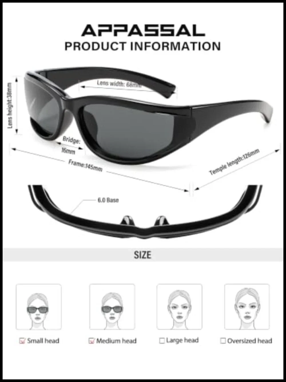Y2K Wrap Around Sunglasses UV400 Shield Frame Full Coverage Oval